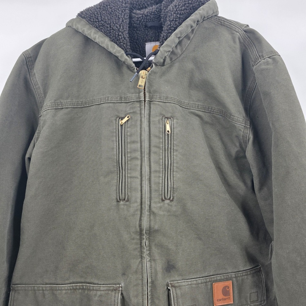CARHARTT C95 JACKSON COAT MENS MEDIUM ARMY GREEN GRAY SHERPA HOODED JACKET 2014 - Picture 3 of 16